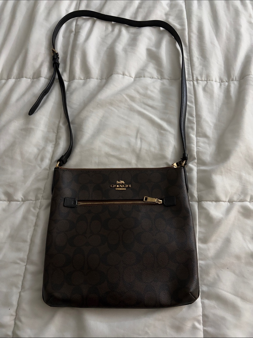 Coach Brown Signature Crossbody Bag with Gold Hardware